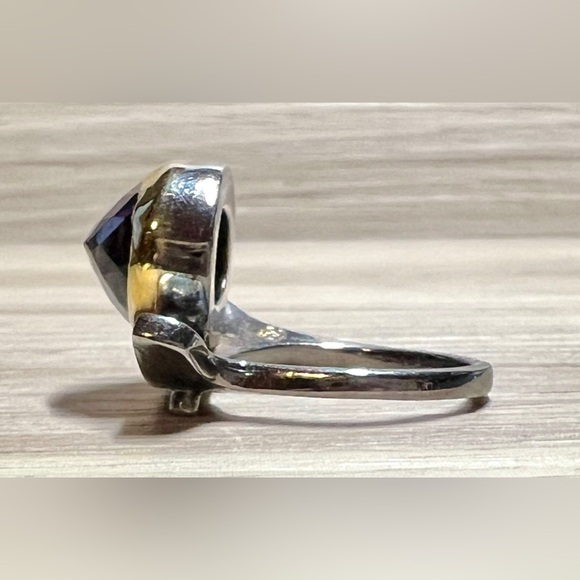 Vintage Designer (KS) Oxidized Sterling Silver & Gold Modernist Amethyst Ring - Picture 3 of 12